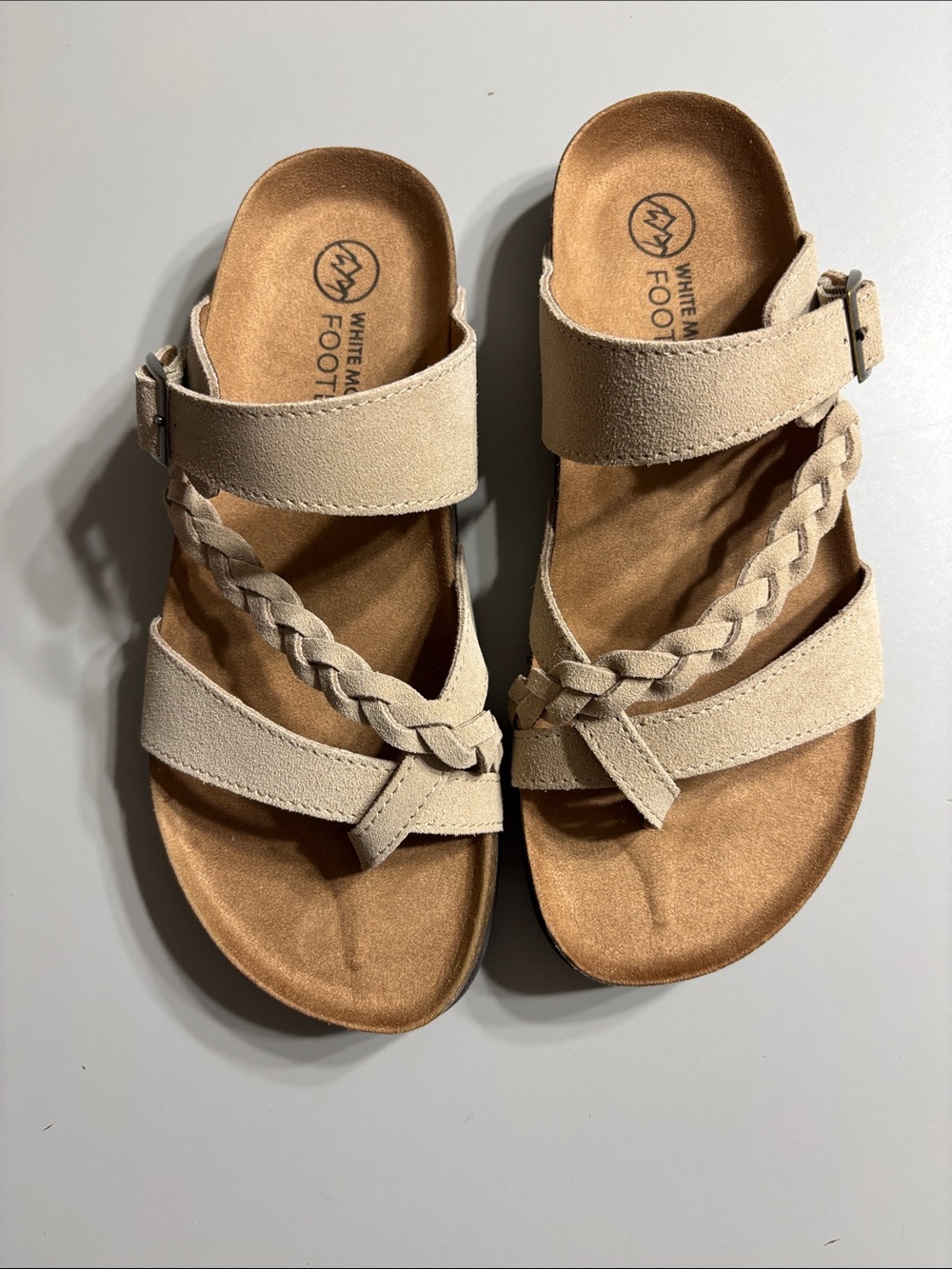 White Mountain Tan Braided Strap Slide Sandals for Women
